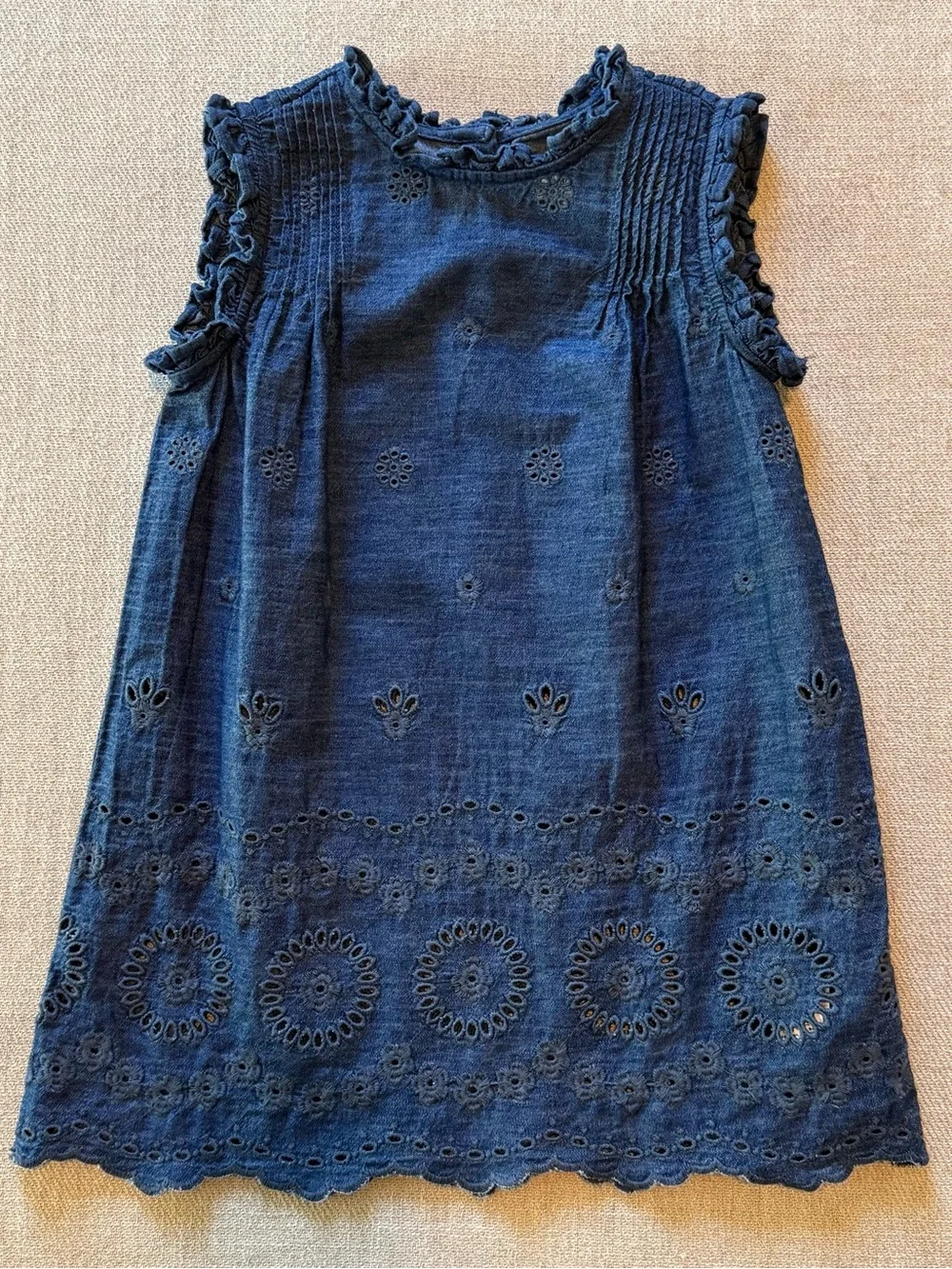 Gap x DÔEN Girls Eyelet Denim Dress Size XS (4–5) Blue Embroidered Boho